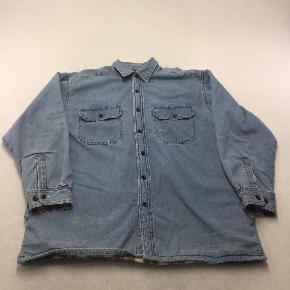 High Sierra Shirt Jacket Mens Large Blue Denim Fleece Lined Button Up Workwear